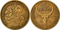Madagascar 20 Francs, 4 Ariary Münze, Paris, SS, Aluminum-Bronze, KM:12 -