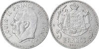 Monaco 5 Francs Münze, Louis II, Paris, SS, Aluminium, KM:122 -