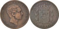Spanien 10 Centimos Münze, Alfonso XII, Madrid, SS, Bronze, KM:675 -
