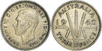 Australien Threepence Münze, George VI, San Francisco, VZ, Silber -