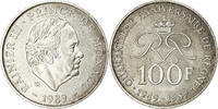 Monaco 100 Francs Münze, Rainier III, SS+, Silber, KM:164 -
