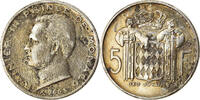 Monaco 5 Francs Münze, Rainier III, S, Silber, KM:141, Gadoury:MC 152 -