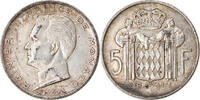 Monaco 5 Francs Münze, Rainier III, S+, Silber, KM:141, Gadoury:MC 152 -