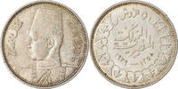 Ägypten 5 Piastres Münze, Farouk, British Royal Mint, VZ, Silber -