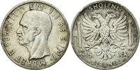 5 Lek 1939 R Albania Münze, Vittorio Emanuele III, Rome, SS+, Silber, KM:33 SS+