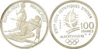 Frankreich 100 Francs Münze, albertville 92, Proof, VZ+, Silber -