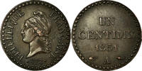 Frankreich Centime Münze, Dupré, Paris, VZ, Bronze, KM:754, Gadoury:84 -
