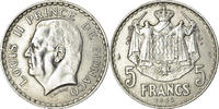 Monaco 5 Francs Münze, Louis II, Paris, VZ, Aluminium, KM:122 -