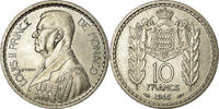 Monaco 10 Francs Münze, Louis II, VZ, Copper-nickel, KM:123 -