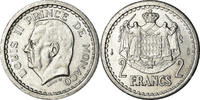 Monaco 2 Francs Münze, Louis II, Undated (1943), VZ, Aluminium, KM:121 -