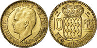 Monaco 10 Francs Münze, Rainier III, VZ, Aluminum-Bronze, KM:130 -