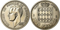 Monaco 100 Francs, Cent Münze, Rainier III, VZ, Copper-nickel, KM:134 -