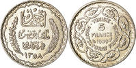 Tunesien 5 Francs Münze, Ahmad Pasha Bey, Paris, VZ, Silber, KM:264 -