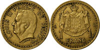 Monaco Franc Münze, Louis II, VZ, Aluminum-Bronze, KM:120A, Gadoury:132 -