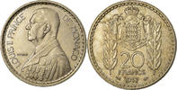 Monaco 20 Francs, Vingt Münze, Louis II, VZ, Copper-nickel, KM:124 -