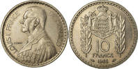 Monaco 10 Francs Münze, Louis II, VZ, Copper-nickel, KM:123 -