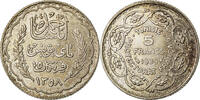 Tunesien 5 Francs Münze, Ahmad Pasha Bey, Paris, SS, Silber, KM:264 -