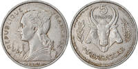 Madagascar 5 Francs Münze, Paris, SS, Aluminium, KM:5 -