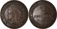 Frankreich 2 Centimes Münze, Cérès, Paris, S+, Bronze, KM:827.1 -