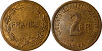 Frankreich 2 Francs Münze, France Libre, Philadelphia, SS+, Messing -