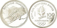 Frankreich 100 Francs Münze, Alpine skiing, BE, STGL, Silber, KM:971 -
