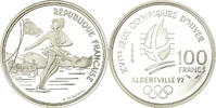 Frankreich 100 Francs Münze, Alpine skiing, BE, STGL, Silber, KM:971 -