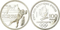 Frankreich 100 Francs Münze, Patinage de vitesse, BE, STGL, Silber -