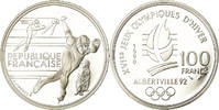 Frankreich 100 Francs Münze, Patinage de vitesse, BE, STGL, Silber -