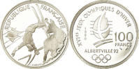 Frankreich 100 Francs Münze, Free-style skier, BE, STGL, Silber -