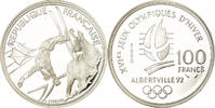 Frankreich 100 Francs Münze, Free-style skier, BE, STGL, Silber -