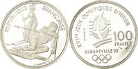 Frankreich 100 Francs Münze, Slalom skiers, BE, STGL, Silber, KM:984 -