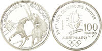 Frankreich 100 Francs Münze, Free-style skier, BE, STGL, Silber -
