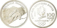 Frankreich 100 Francs Münze, Slalom skiers, BE, STGL, Silber, KM:984 -