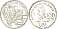 Frankreich 100 Francs Münze, Hockey players, BE, STGL, Silber, KM:993 -