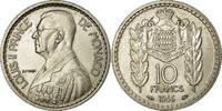Monaco 10 Francs Münze, Louis II, Poissy, VZ, Copper-nickel, KM:123 -