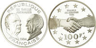 Frankreich 100 Francs Münze, De Gaulle - Adenauer, BE, STGL, Silber -