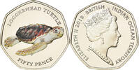 British Indian Ocean 50 Pence Münze, Tortues - Tortue Caouanne, STGL -