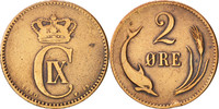 Dänemark 2 Öre Münze, Christian IX, SS, Bronze, KM:793.1 -