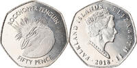 Falkland Islands 50 Pence Münze, Pingouins - Manchot sauteur, STGL -