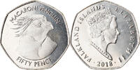 Falkland Islands 50 Pence Münze, Pingouins - Manchot Macaroni, STGL -