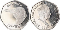 Falkland Islands 50 Pence Münze, Pingouins - Manchot royal, STGL -