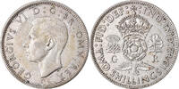 Großbritannien Florin, Two Shillings Münze, George VI, SS, Silber -