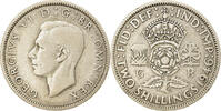 Großbritannien Florin, Two Shillings Münze, George VI, SS, Silber -