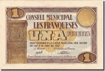 Spanien 1 Peseta Geldschein, LES FRANQUESES, Blason, 1937, VZ+ -