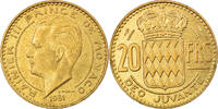 Monaco 20 Francs, Vingt Münze, Rainier III, VZ, Aluminum-Bronze, KM:131 -