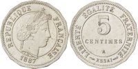 Frankreich 5 Centimes Münze, Paris, UNZ, Maillechort, Gadoury:13.3 -