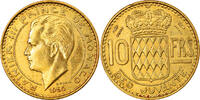 Monaco 10 Francs Münze, Rainier III, VZ, Aluminum-Bronze, KM:130 -