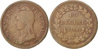 Frankreich Decime Münze, Dupré, Paris, S+, Bronze, KM:645.1 -