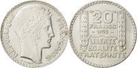 Frankreich 20 Francs Münze, Turin, UNZ, Silber, KM:879, Gadoury:852 -