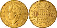 Monaco 20 Francs, Vingt Münze, Rainier III, VZ, Aluminum-Bronze -